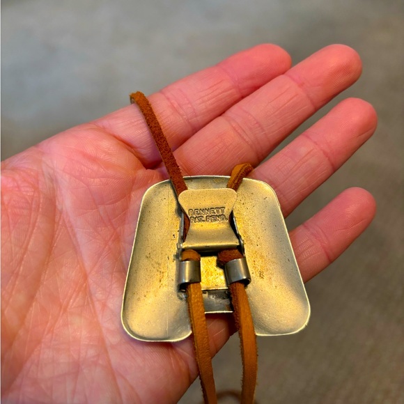 Hand Made Turquoise and Green Amber Necklace/Bolo adjustable on Leather ⭐️🫶🏻🤠 - Picture 3 of 5